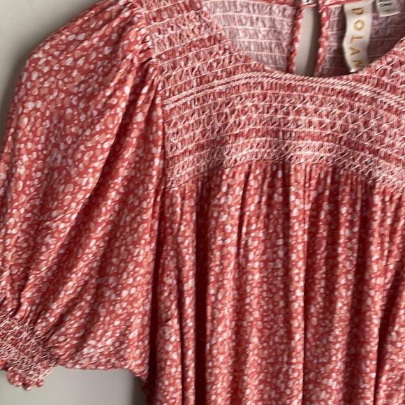 Anthropologie DOLAN Collection Rebecca Smocked Blouse Orange Motif - Picture 9 of 15